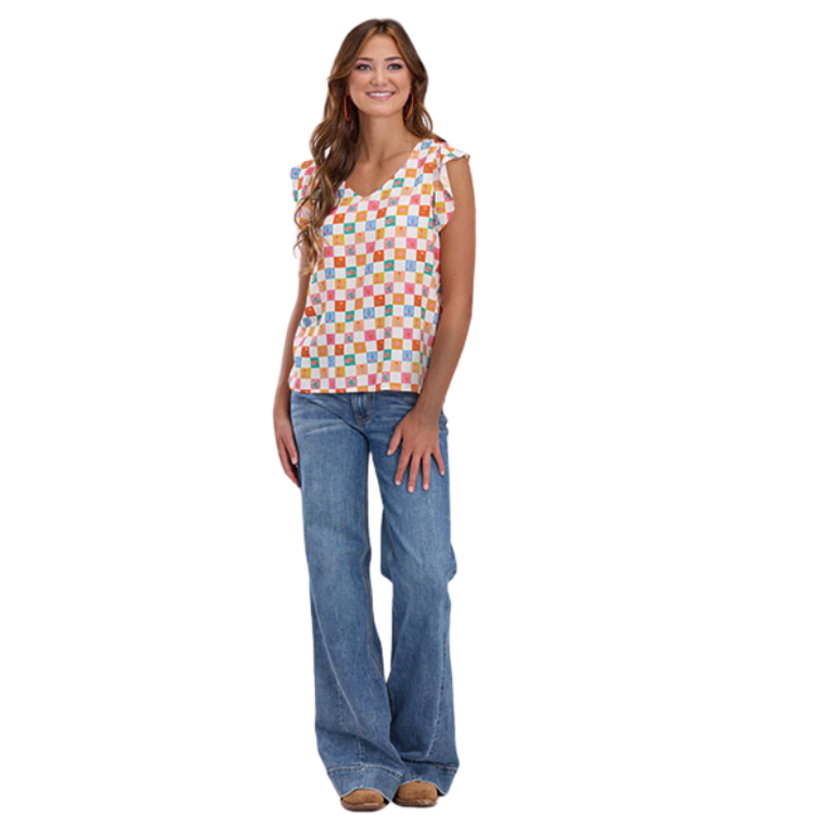 Roper 03-052-0590-4082 Women's Checker Print Sleeveless Blouse