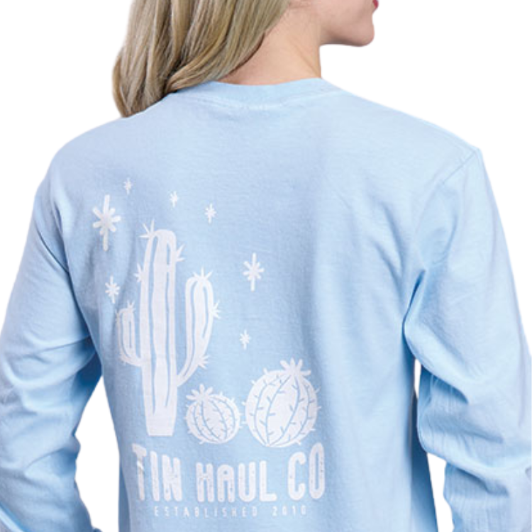 Tin Haul 10-038-0081-0968 Tin Haul Cactus And Stars Screen Womens L/S Shirt