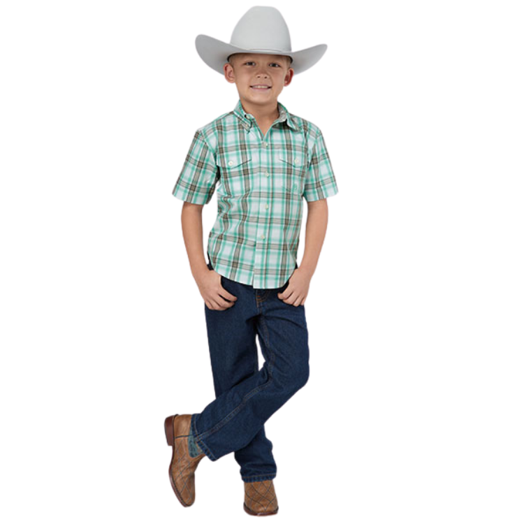 Roper 03-031-0378-4051 BOYS PLAID S/S SHIRT AMARILLO YARN DYED PLAID BUTTON