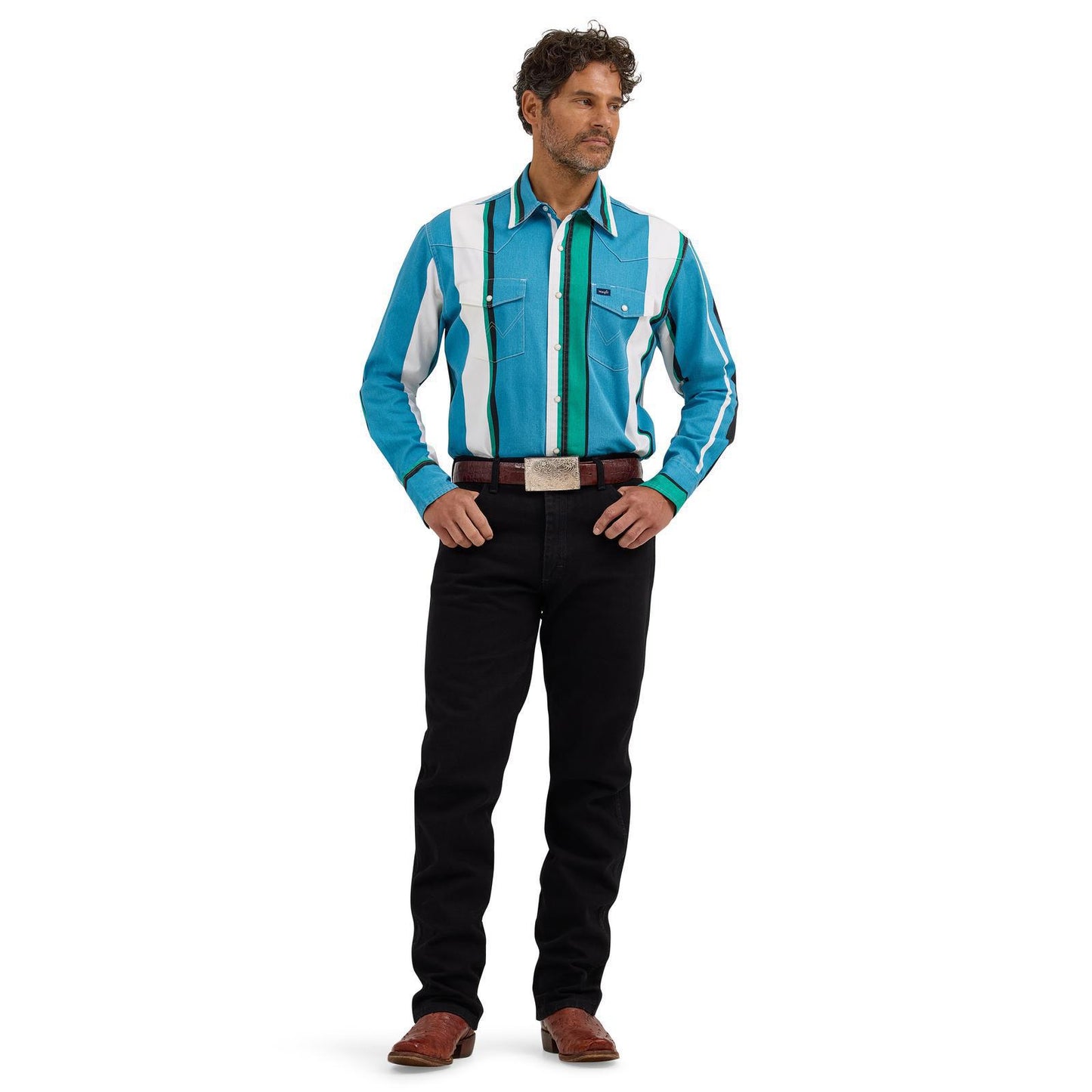 Wrangler 112368191 Vintage Inspired Long Sleeve Shirt - Blue Multi Stripe - Classic Fit