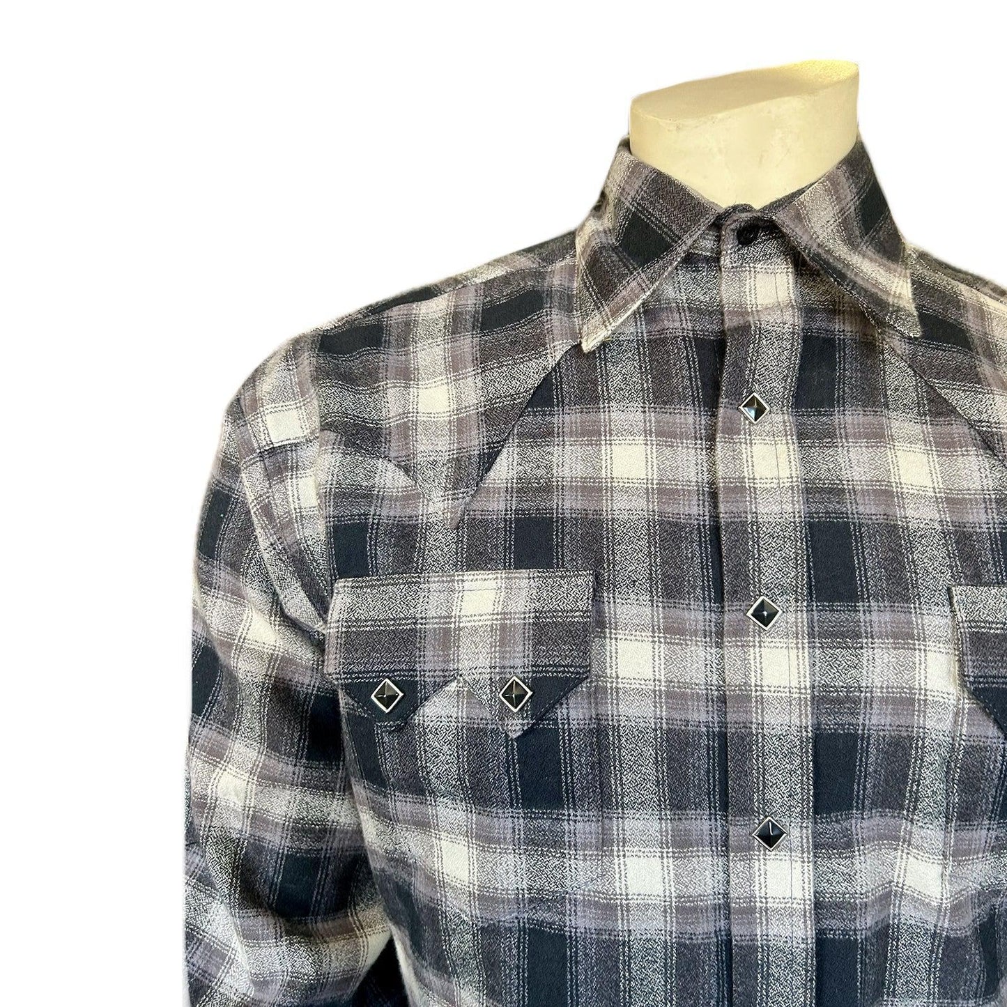 Rockmount 647-BLK Men's Plush Flannel Black & White Plaid Western Shirt