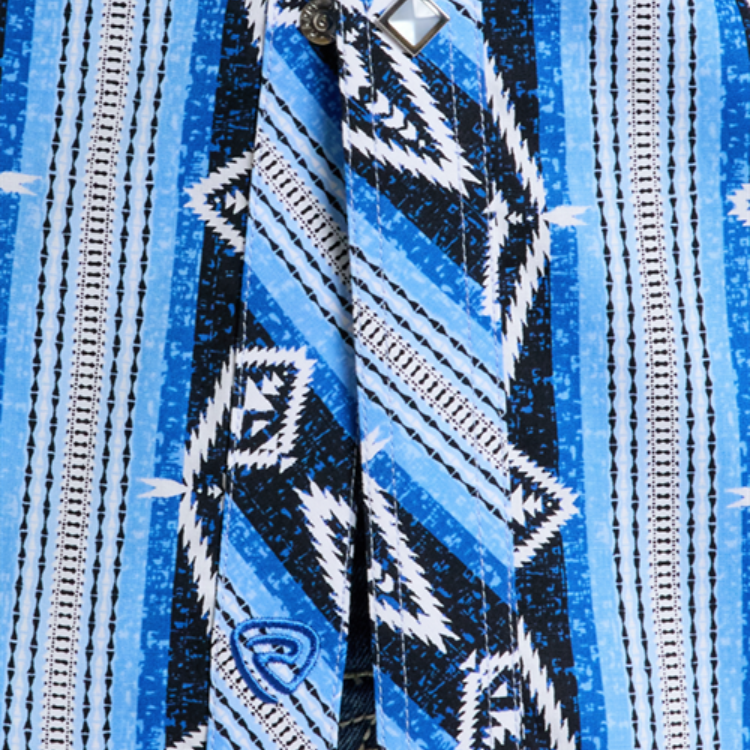 Rock & Roll BMN2S06491 Men's Aztec Stripe Long Sleeve Snap Shirt-Blue