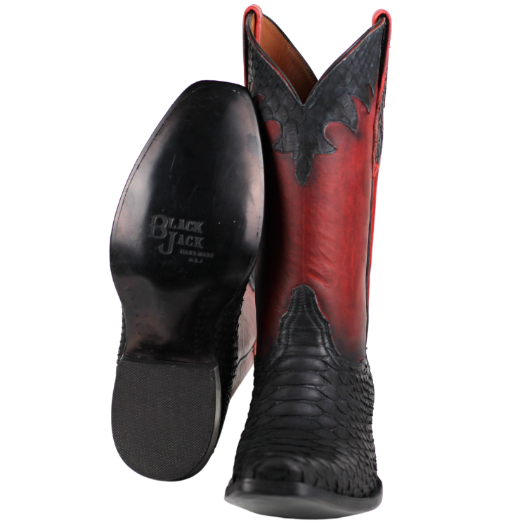 Black Jack 633-V1 Men's Sueded Python Snake Black and Red