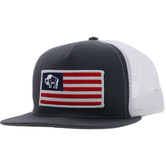 Hooey 9711T-GYWH Grey / White Trucker with Red / White / Blue Flag Rectangle Patch