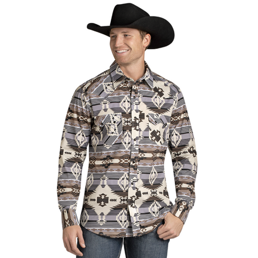 Rock & Roll BMN2S07158 AZTEC PRINT LS SNAP - GREY