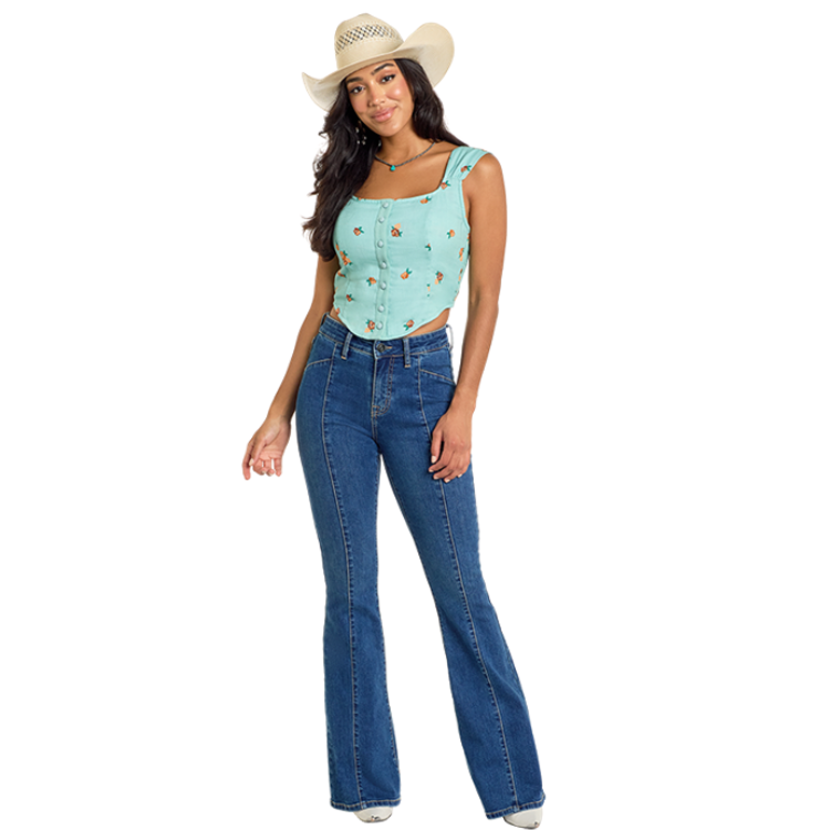 Rock & Roll BW20T06299 Women's Floral Print Tank - Aqua