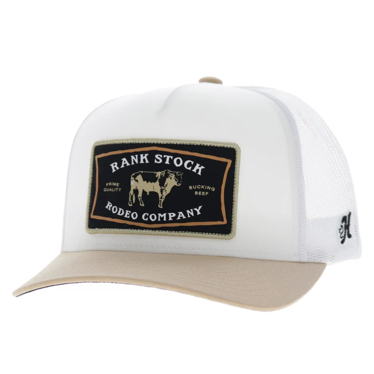 Hooey 2661T-WHYL-Rank Stock 5-Panel Trucker Snapback-White/Tan