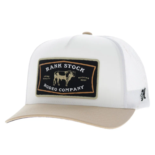 Hooey 2661T-WHYL-Rank Stock 5-Panel Trucker Snapback-White/Tan
