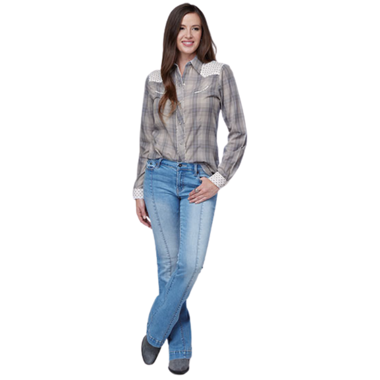 Roper 01-050-0087-4059 WOMENS L/S SHIRT SNAP RETRO CONTRAST FANCY YOKE