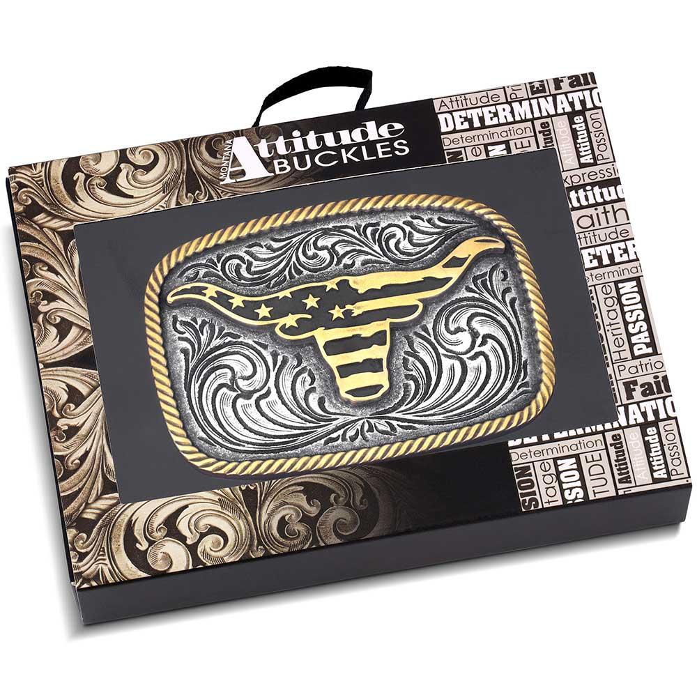 Montana Silversmith A1054P - Western Patriotic Longhorn Buckle