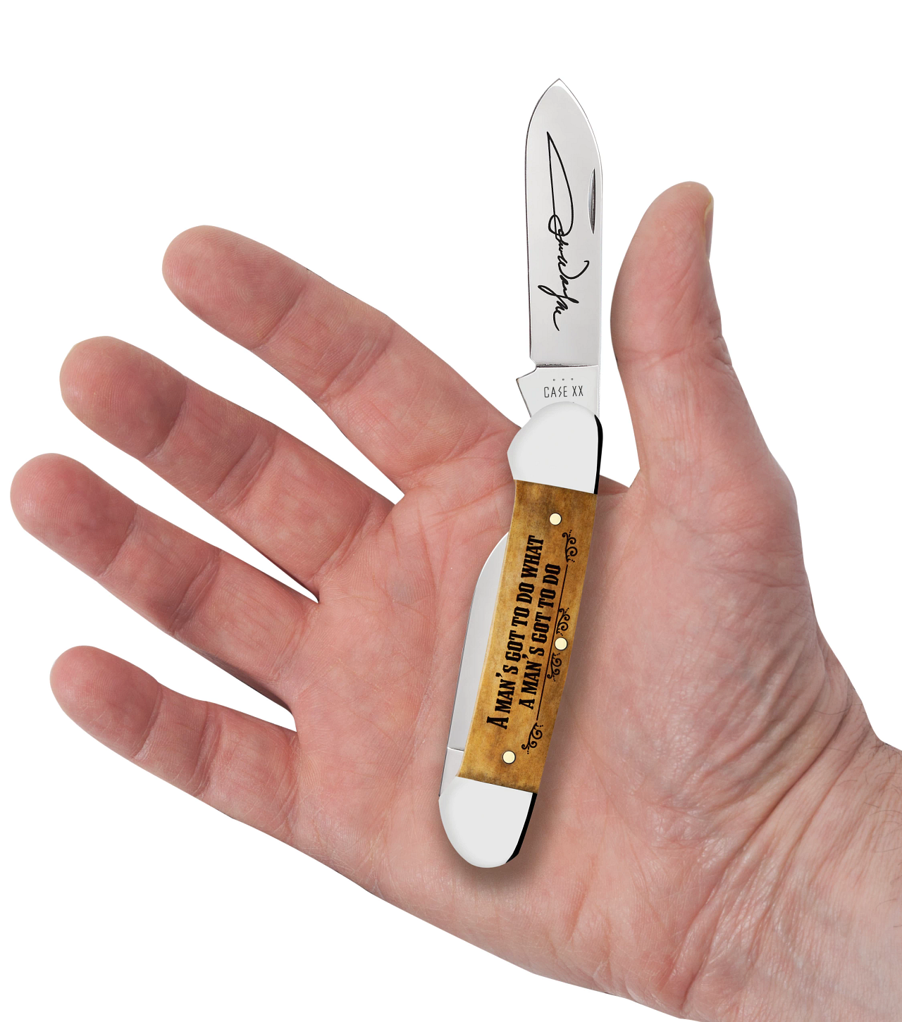 Case Knives × John Wayne Embellished Smooth Antique Bone Canoe Model 10717