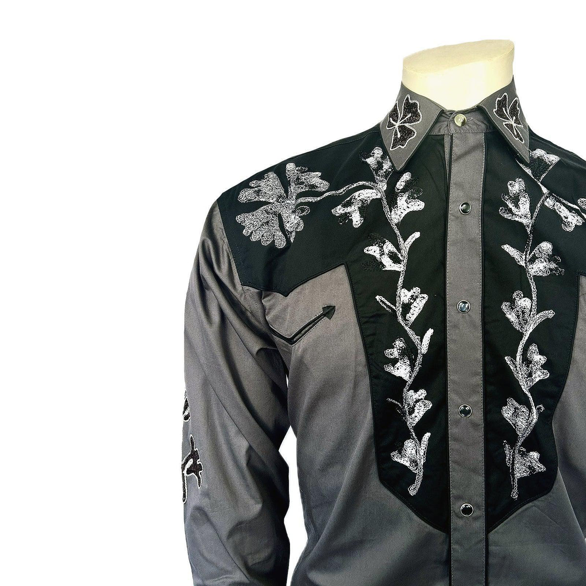 Rockmount 6724 Grey/Black Men's Floral 2-Tone Black & Grey Embroidered Western Shirt