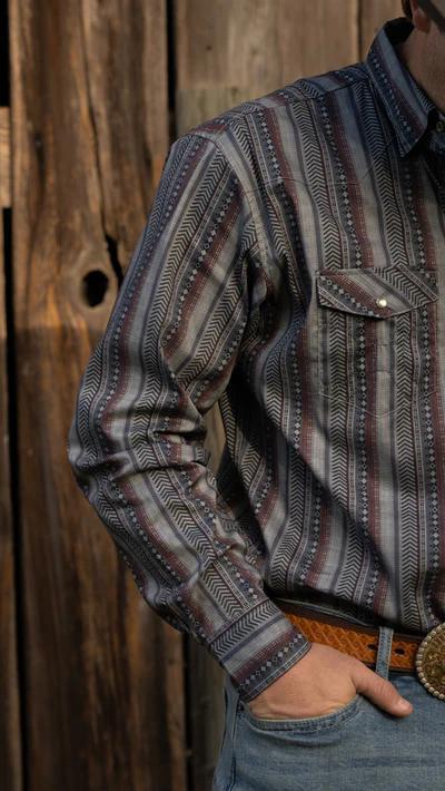 Hooey HT1763GYSP Dos Sol Men's Long Sleeve Pearl Snap Grey/Serape