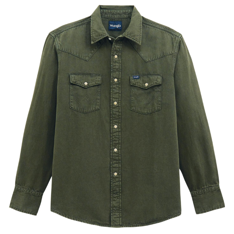 Wrangler 112381633 Men's Denim Long Sleeve Shirt - Olive Denim