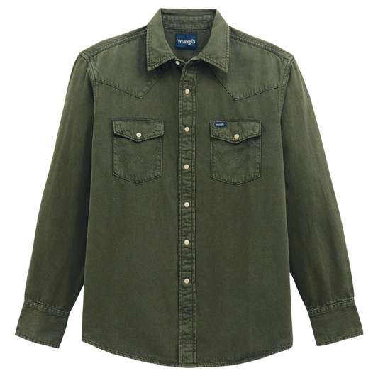 Wrangler 112381633 Men's Denim Long Sleeve Shirt - Olive Denim