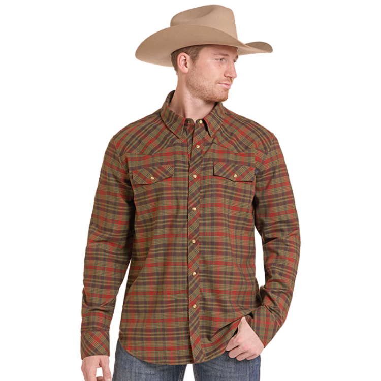 Rock & Roll BMN2S09472 Tek Plaid Stretch Flannel Olive
