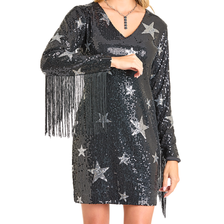 Rock & Roll BWD2R07024 Sequin Star Dress with Fringe