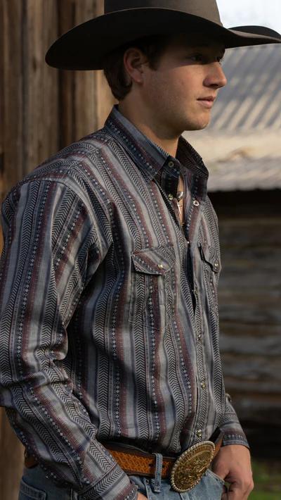 Hooey HT1763GYSP Dos Sol Men's Long Sleeve Pearl Snap Grey/Serape