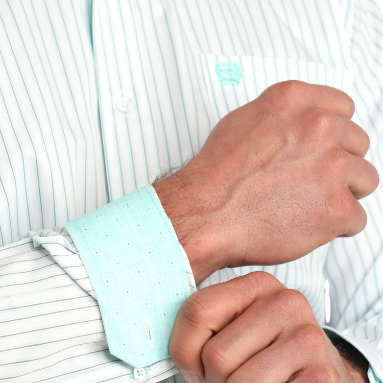 Cinch MTW1106061 Long Slv Button Shirt White/Sky Blue Stripe