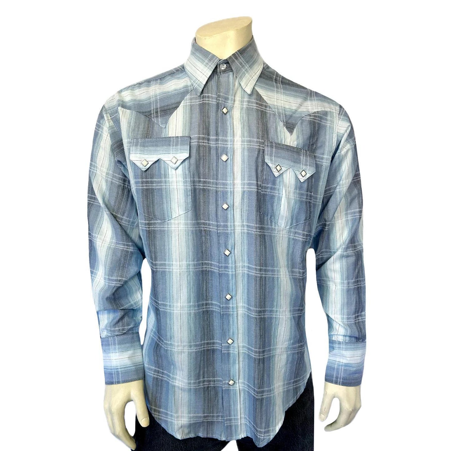 Rockmount 690-BLUE Men's Classic Slate Blue Ombre Stripe Sawtooth Western Shirt