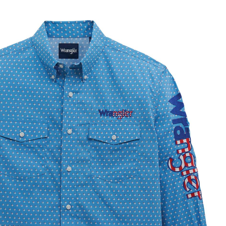 Wrangler 112381985 Men's Long Sleeve Logo Shirt - Buttons - RWB