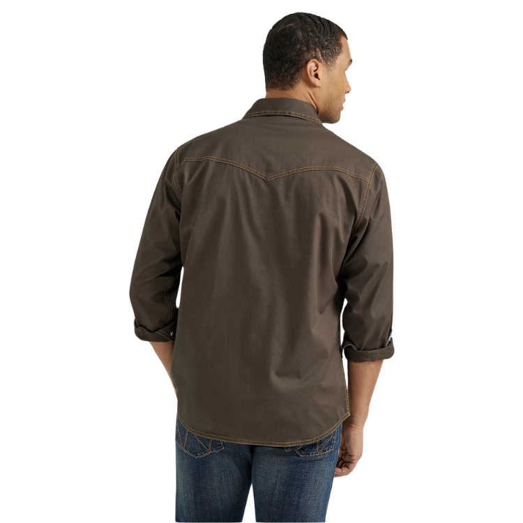 Wrangler 112356597 Men's Retro® Premium Long Sleeve Shirt - Modern Fit - Black Olive