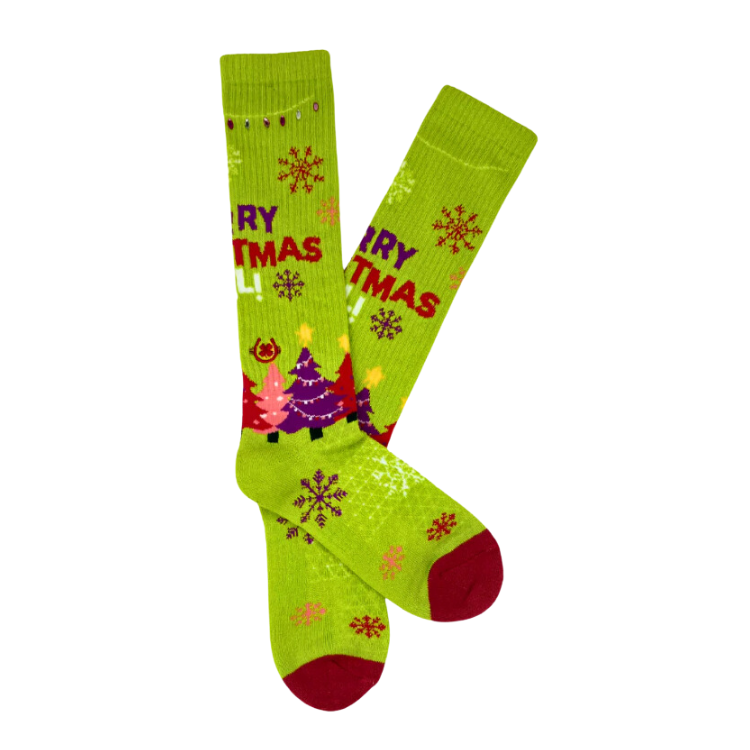 Lucky Chuck 110124716 Merry Christmas Y'all - Lime Green & Crystals Performance Socks