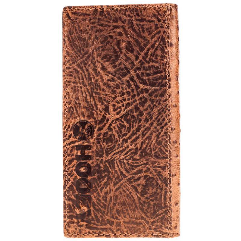 Hooey HW032-TNBR "SAWYER" OSTRICH PRINT BROWN/TURQUOISE RODEO WALLET