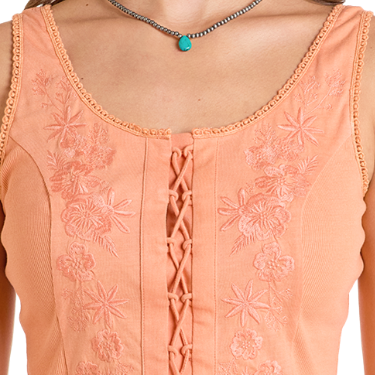 Rock & Roll BW20T06279 Women's Embroidered Tank with Wash - Burnt Orange