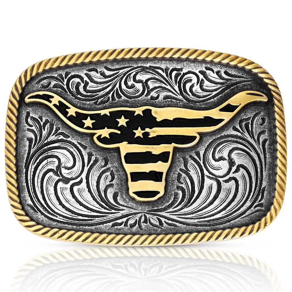 Montana Silversmith A1054P - Western Patriotic Longhorn Buckle