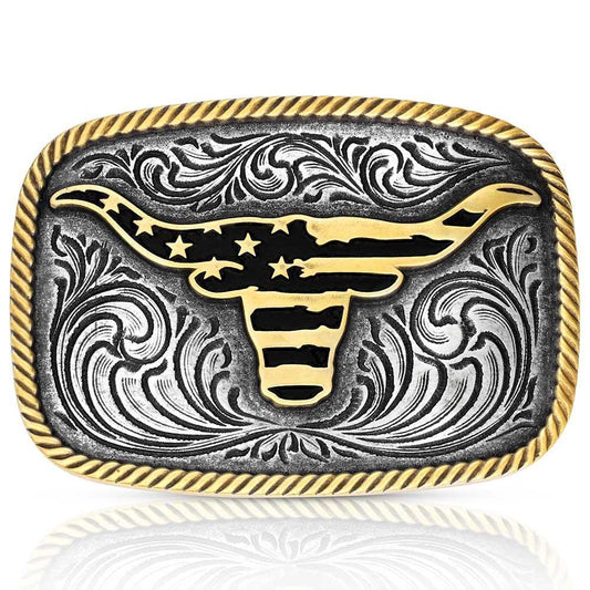 Montana Silversmith A1054P - Western Patriotic Longhorn Buckle