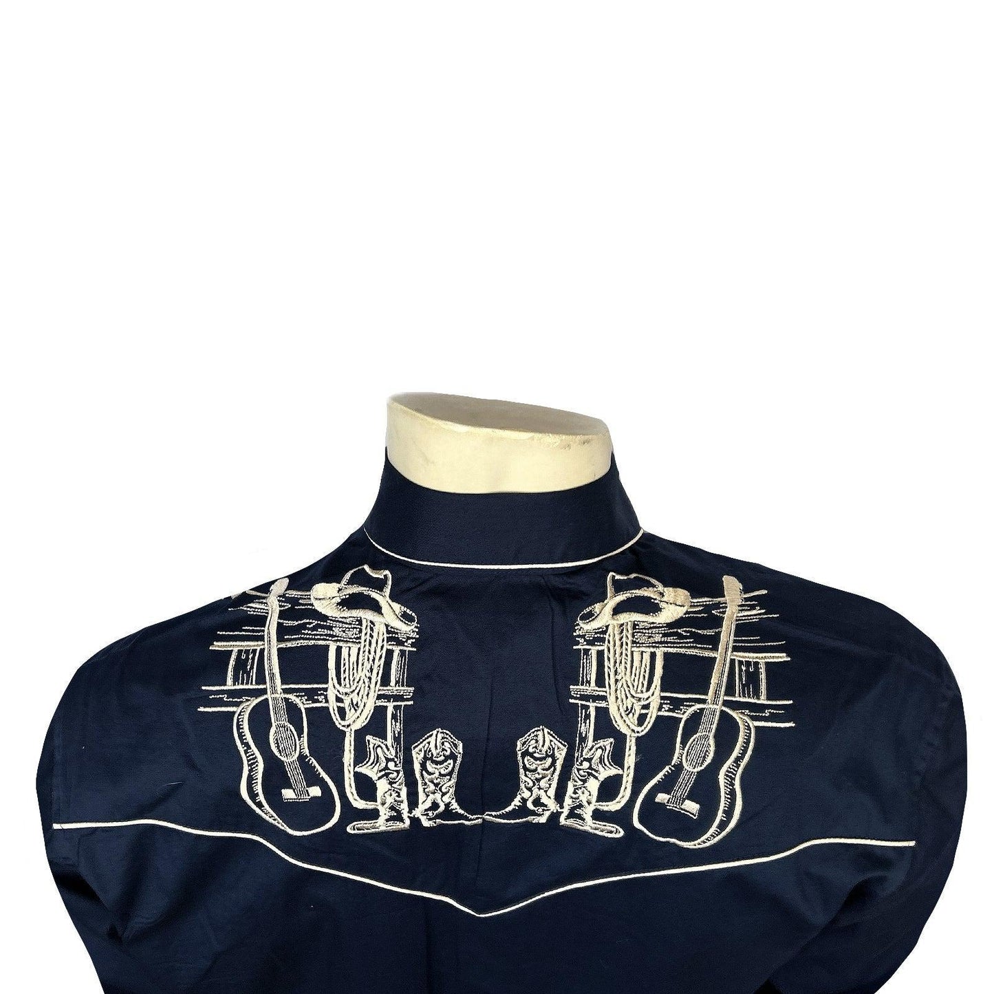 Rockmount 6734-NVY Men’s Navy Guitar, Boot & Hat Embroidered Western Shirt