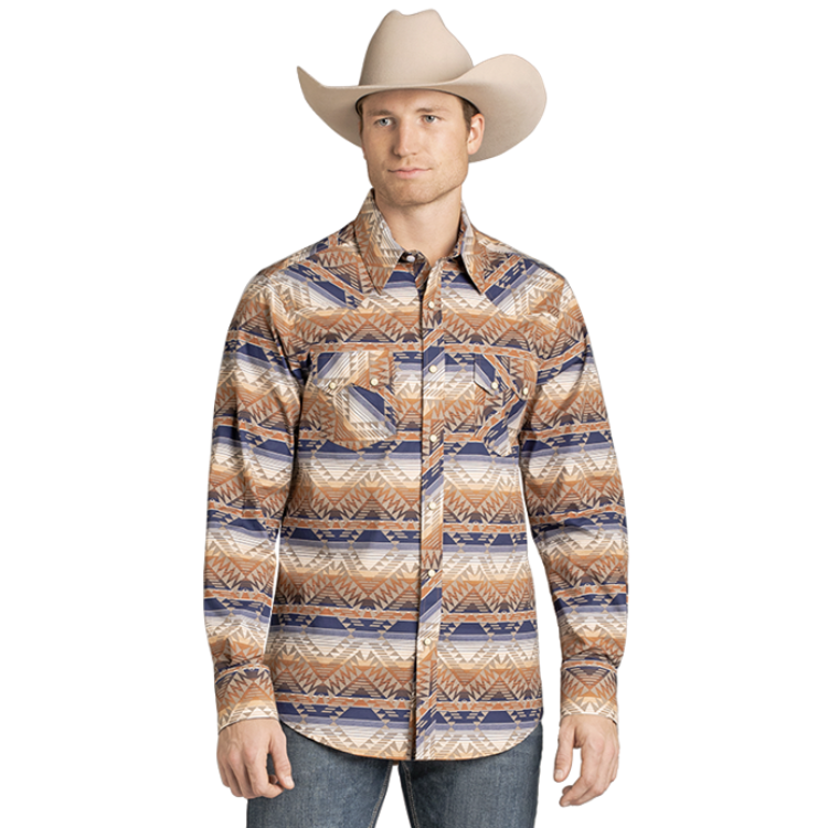Rock & Roll BMN2S07140 AZTEC PRINT LS SNAP TAN