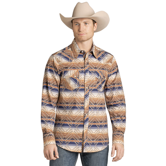 Rock & Roll BMN2S07140 AZTEC PRINT LS SNAP TAN