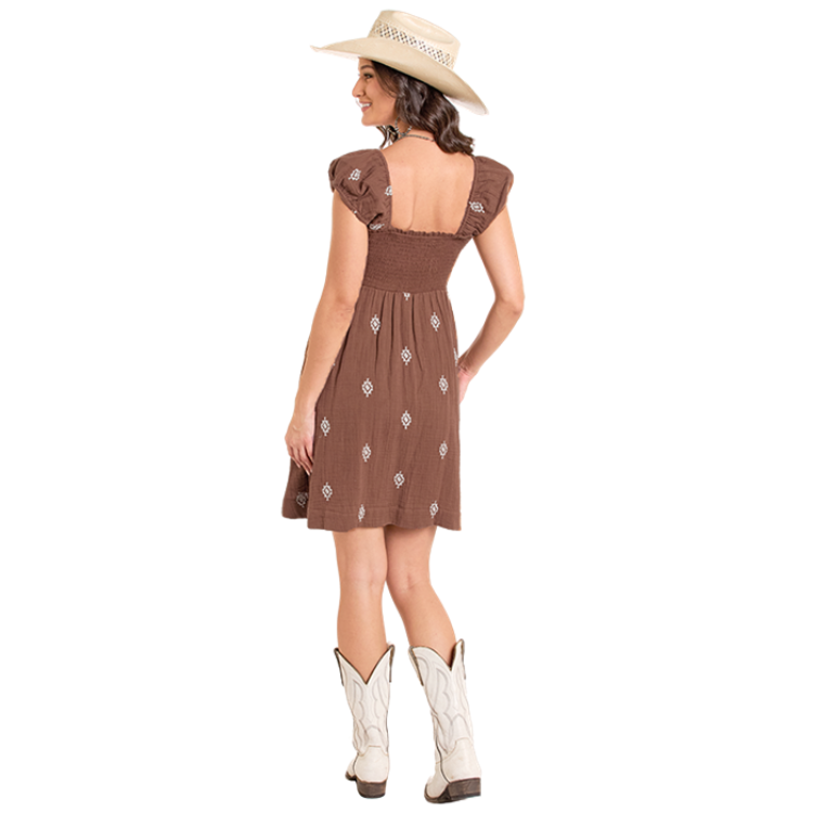 Rock & Roll BWD1R06321 Women's Aztec Embroidered Mini Dress-Brown