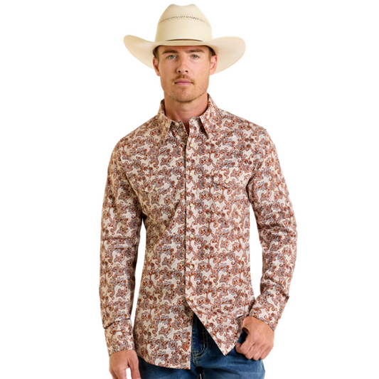 Rock & Roll BMN2S06480 Men's Paisley Printed Long Sleeve Snap Shirt