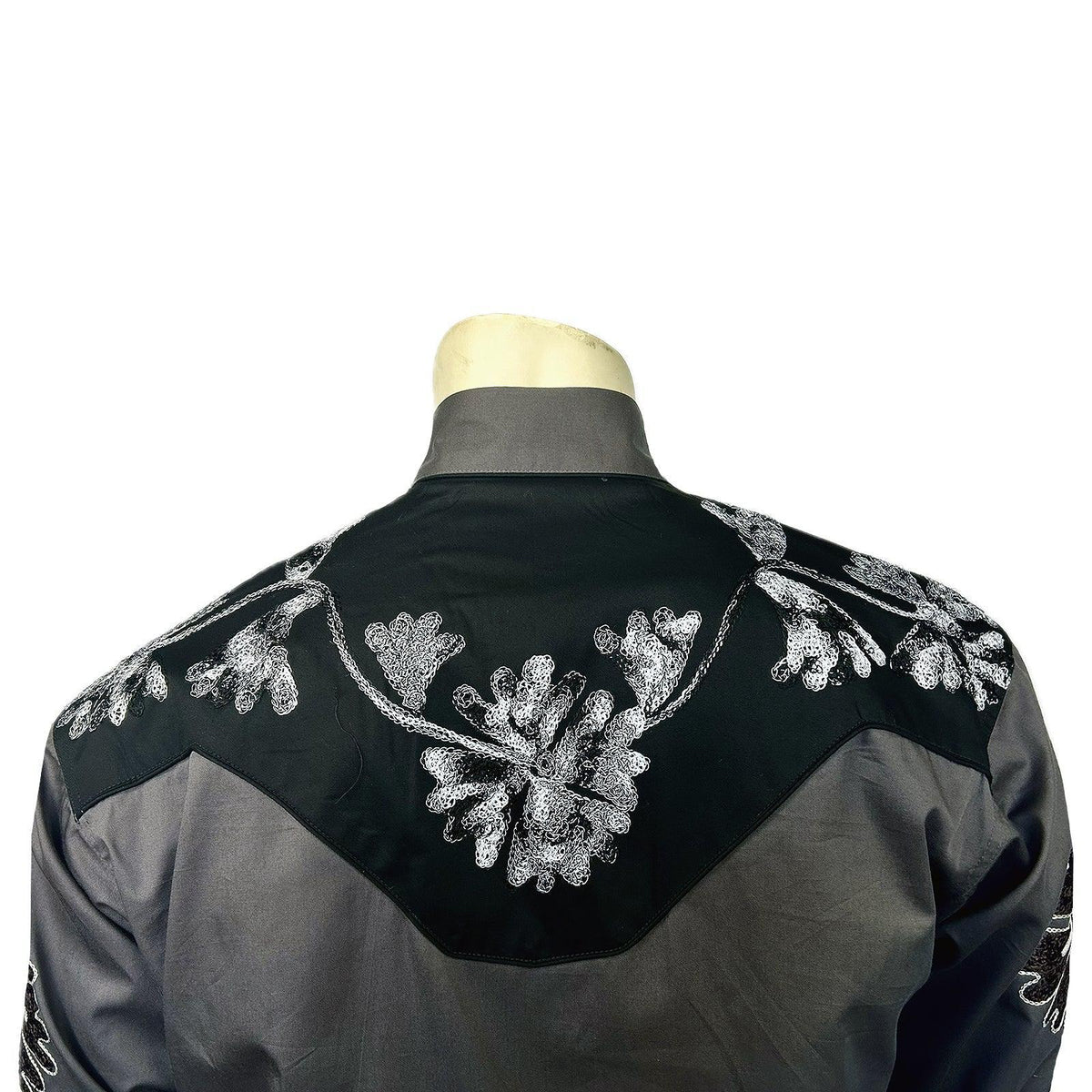 Rockmount 6724 Grey/Black Men's Floral 2-Tone Black & Grey Embroidered Western Shirt