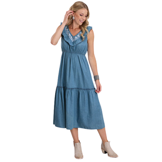 Roper 03-057-0565-5054 Women's Blue Cotton "Denim" Sleeveless Dress