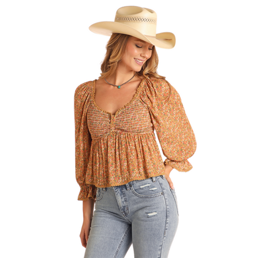 Rock & Roll BW52T05920 Women's Ditsy Floral Blouse - Mustard