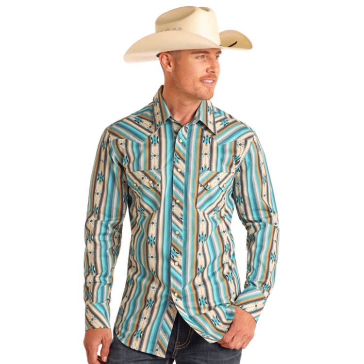 Rock & Roll BMN2S05855 Men's Aztec Long Sleeve Snap Shirt