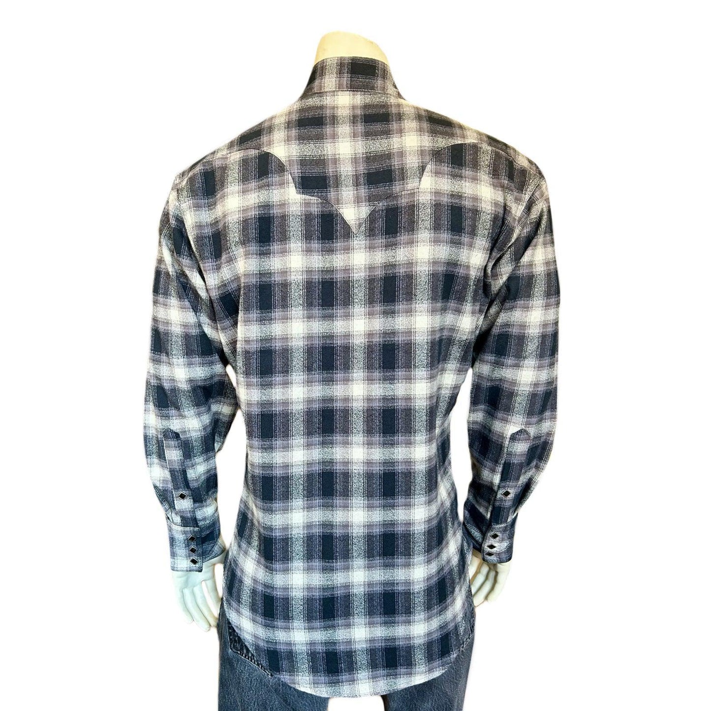 Rockmount 647-BLK Men's Plush Flannel Black & White Plaid Western Shirt