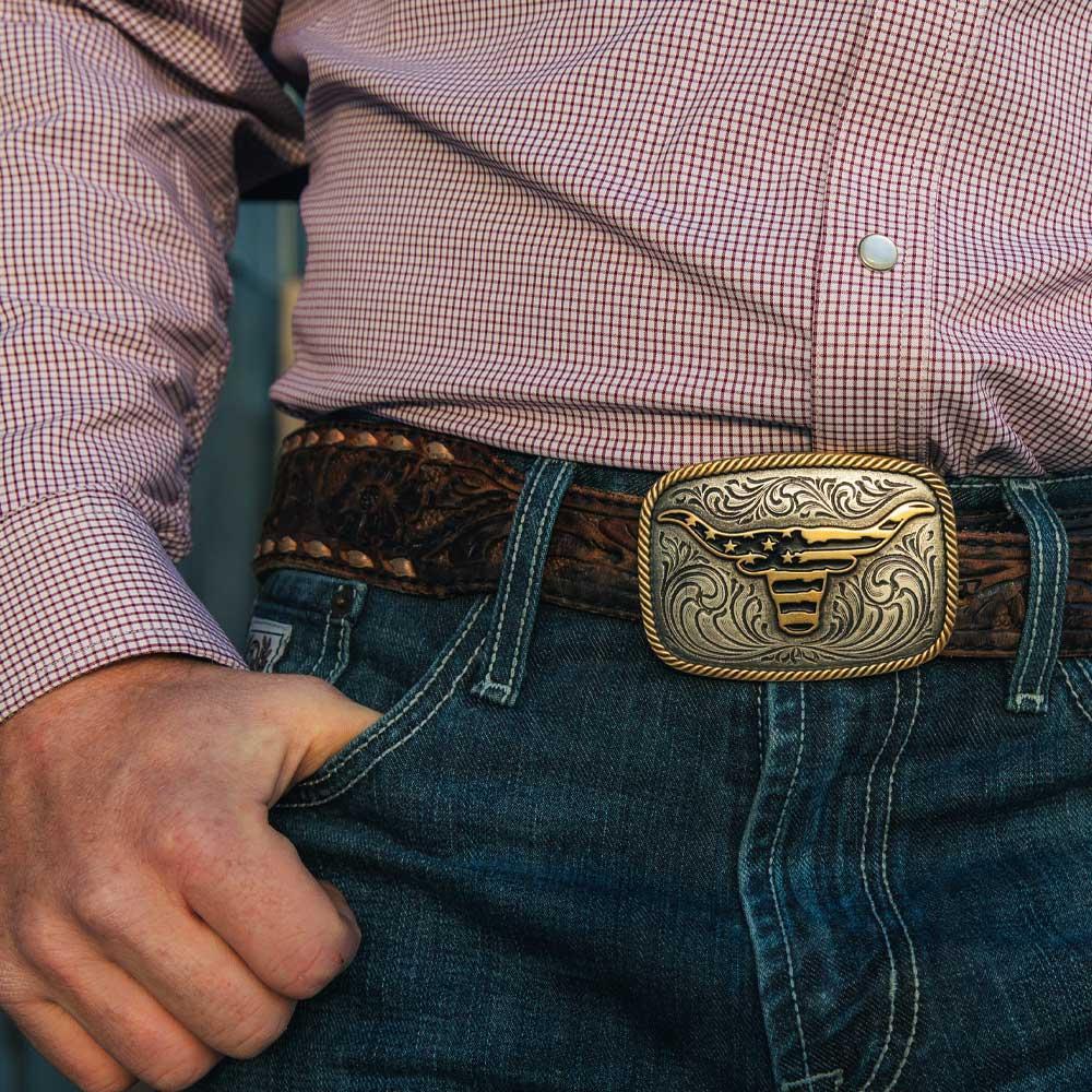 Montana Silversmith A1054P - Western Patriotic Longhorn Buckle