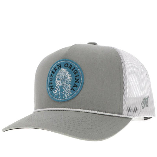 Hooey 2426T-GYWH "QUANAH" HAT GREY/WHITE W/BLACK & BLUE PATCH
