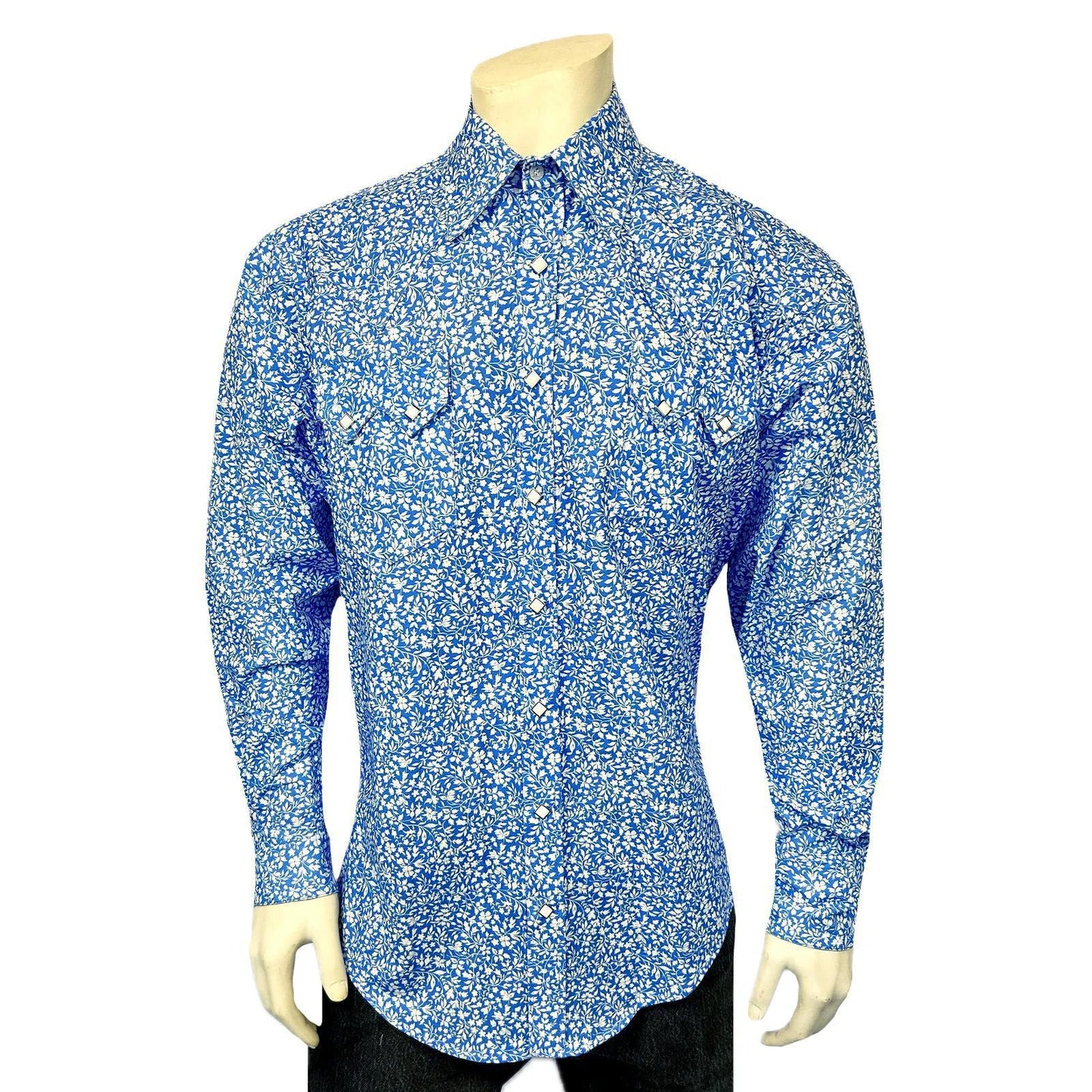 Rockmount 643-BLU Men's Long Sleeve Blue Floral Print Western Shirt