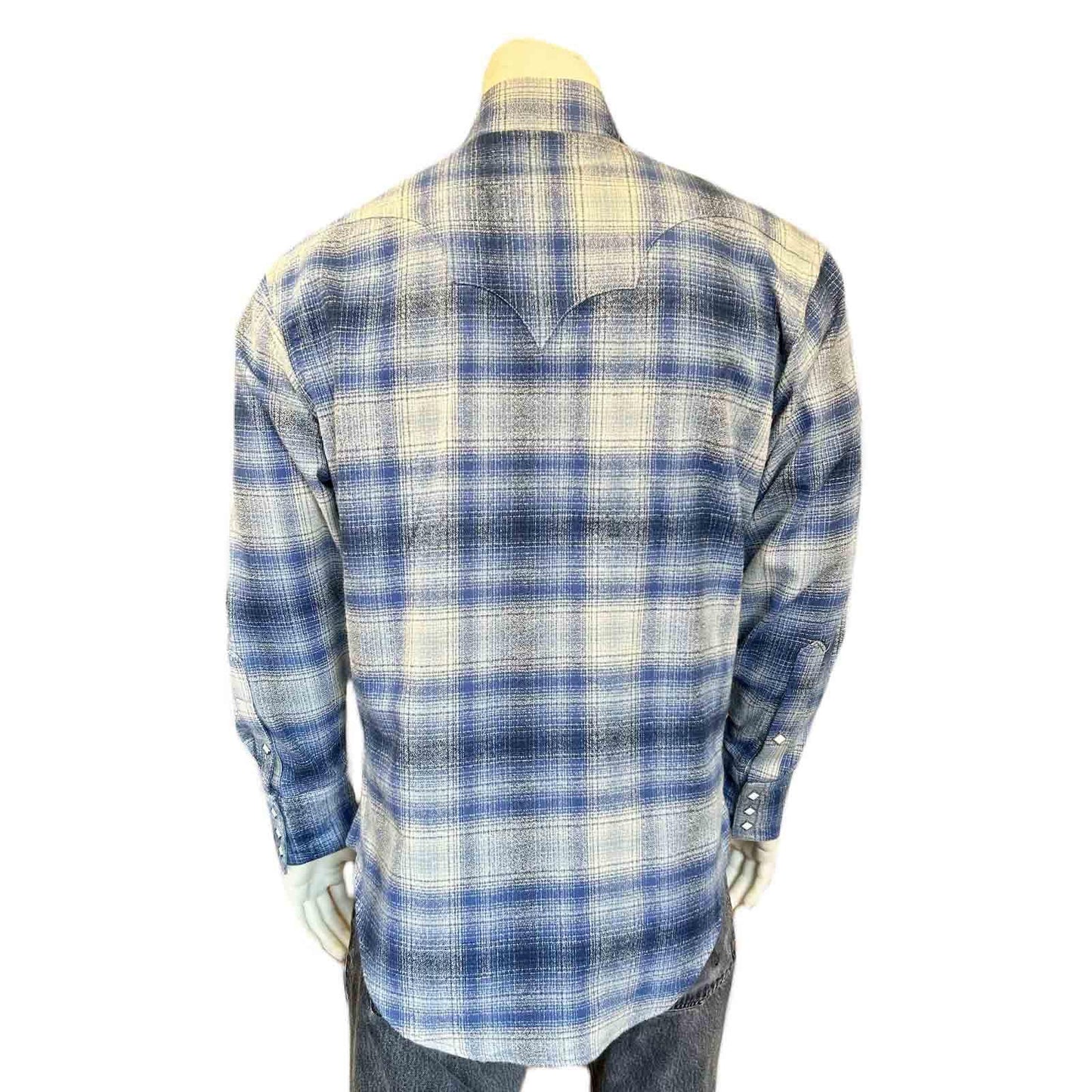 Rockmount 647-BLU/GRY Men's Plush Flannel Blue & Grey Plaid Western Shirt