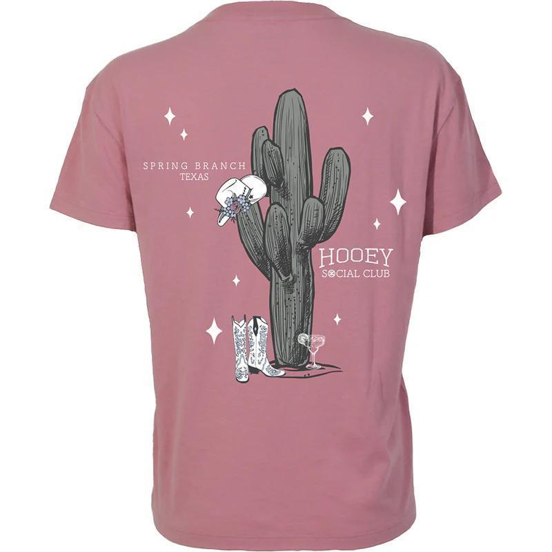 Hooey HT2634PK "Social Club" T-shirt Pink w/Grey & White Cactus