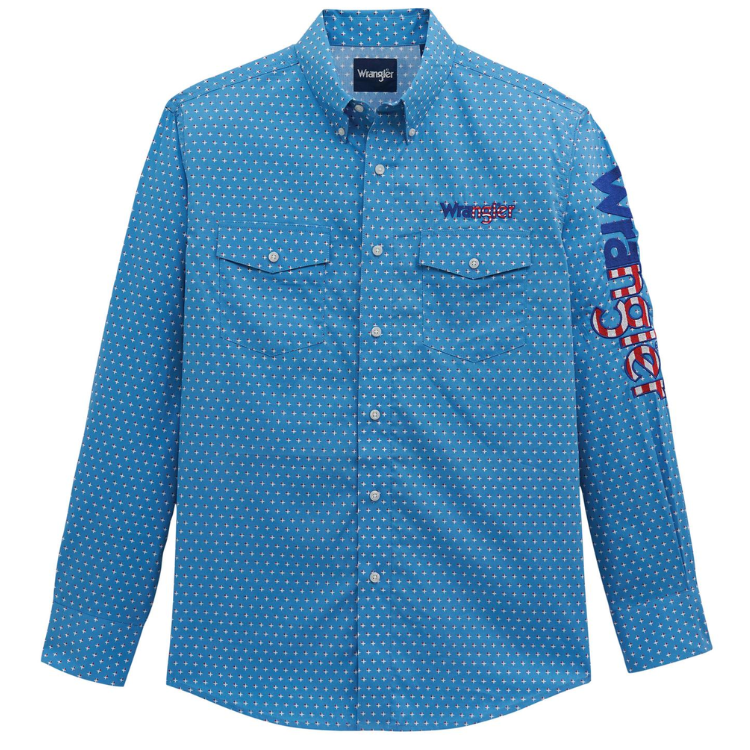 Wrangler 112381985 Men's Long Sleeve Logo Shirt - Buttons - RWB