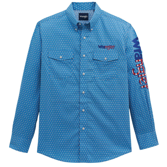 Wrangler 112381985 Men's Long Sleeve Logo Shirt - Buttons - RWB