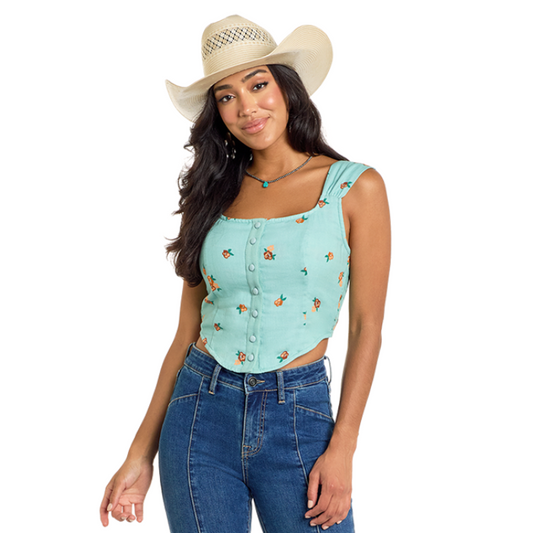 Rock & Roll BW20T06299 Women's Floral Print Tank - Aqua