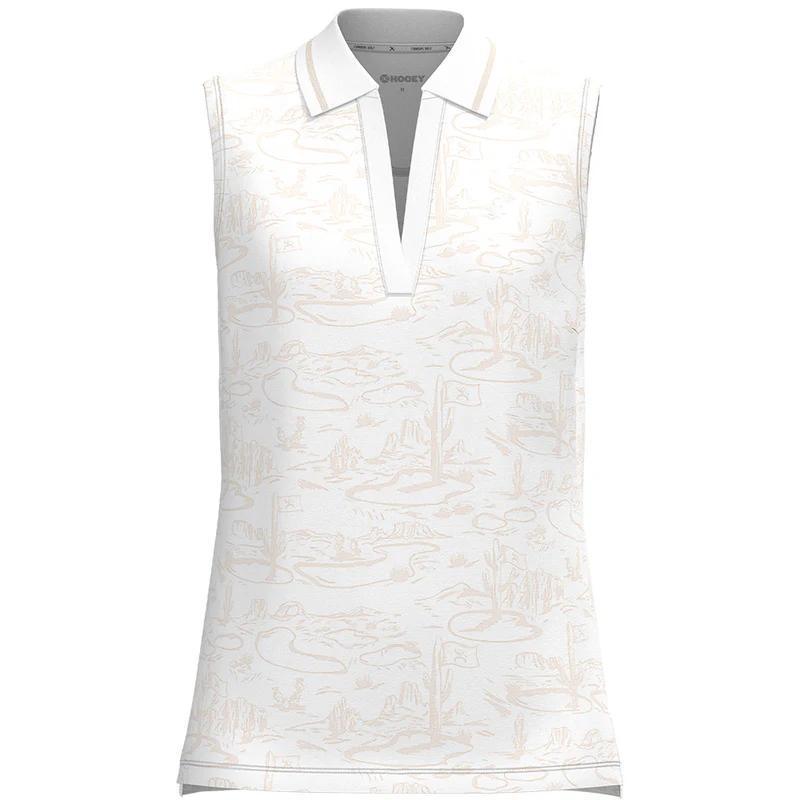 Hooey HP2604WHCR "Alice" Sleeveless Polo White/Tan Desert Pattern